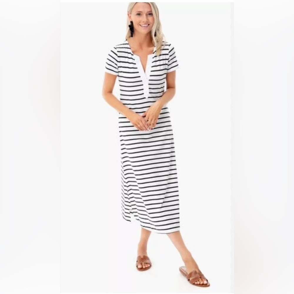 Vineyard Vines Women’s Dark Navy Blue & White V-Neck Maxi Dress, Size Large.
